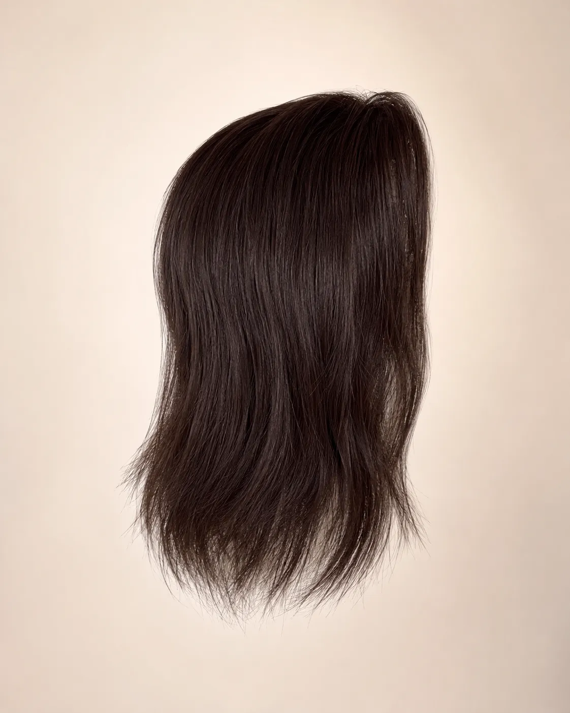MICRO Hair Topper styled side view in dark brown Remy human hair